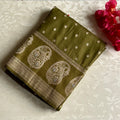 Olive Green Banarasi Style Saree Champagne Pallu Antique Gold Zari