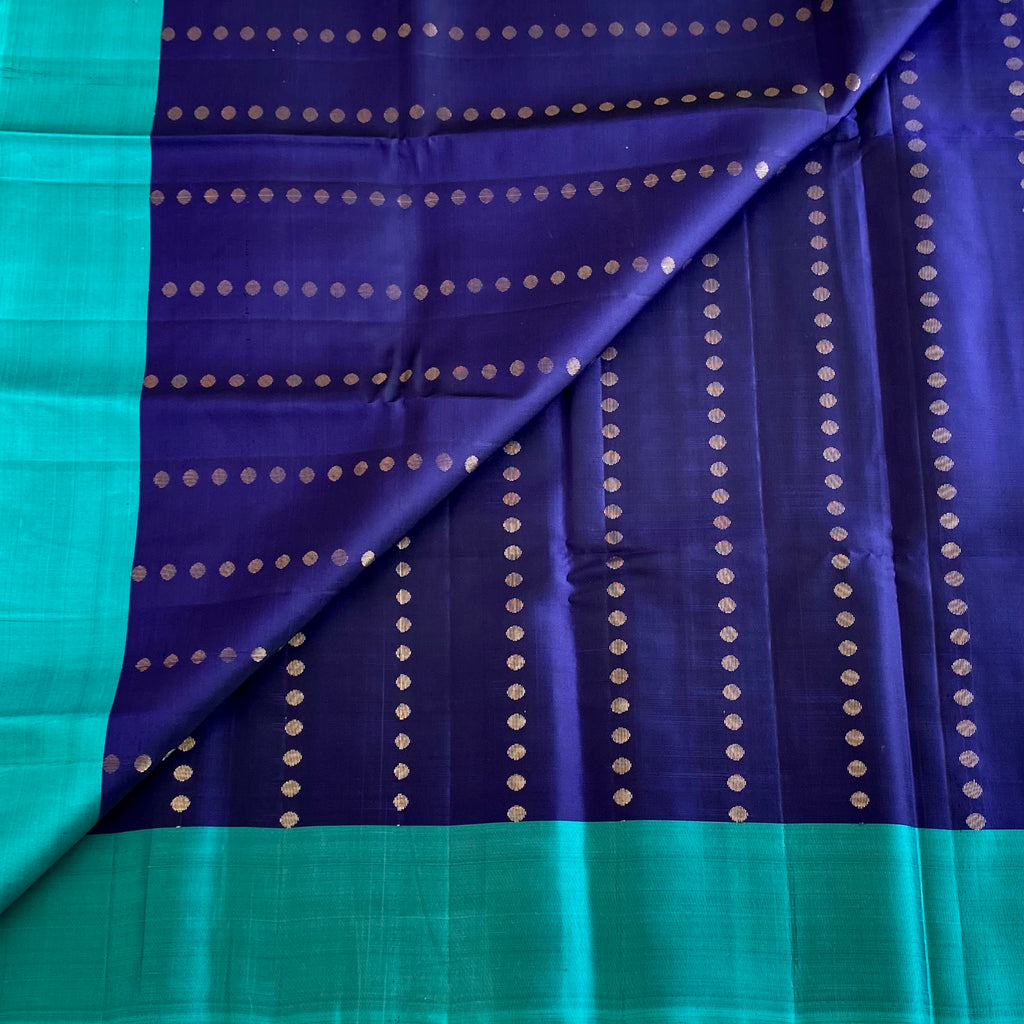 Royal Blue Designer Pure Silk With Turquoise Blue Pallu