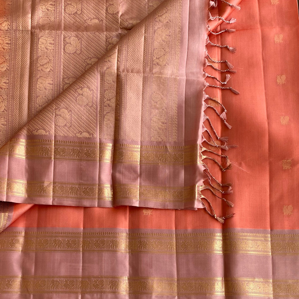 Coral Pink Designer Pure Silk Saree With Blush Pink Pallu