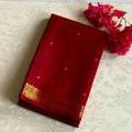 Ruby Red Silk Saree With Gold Zari Buttas Floral Border