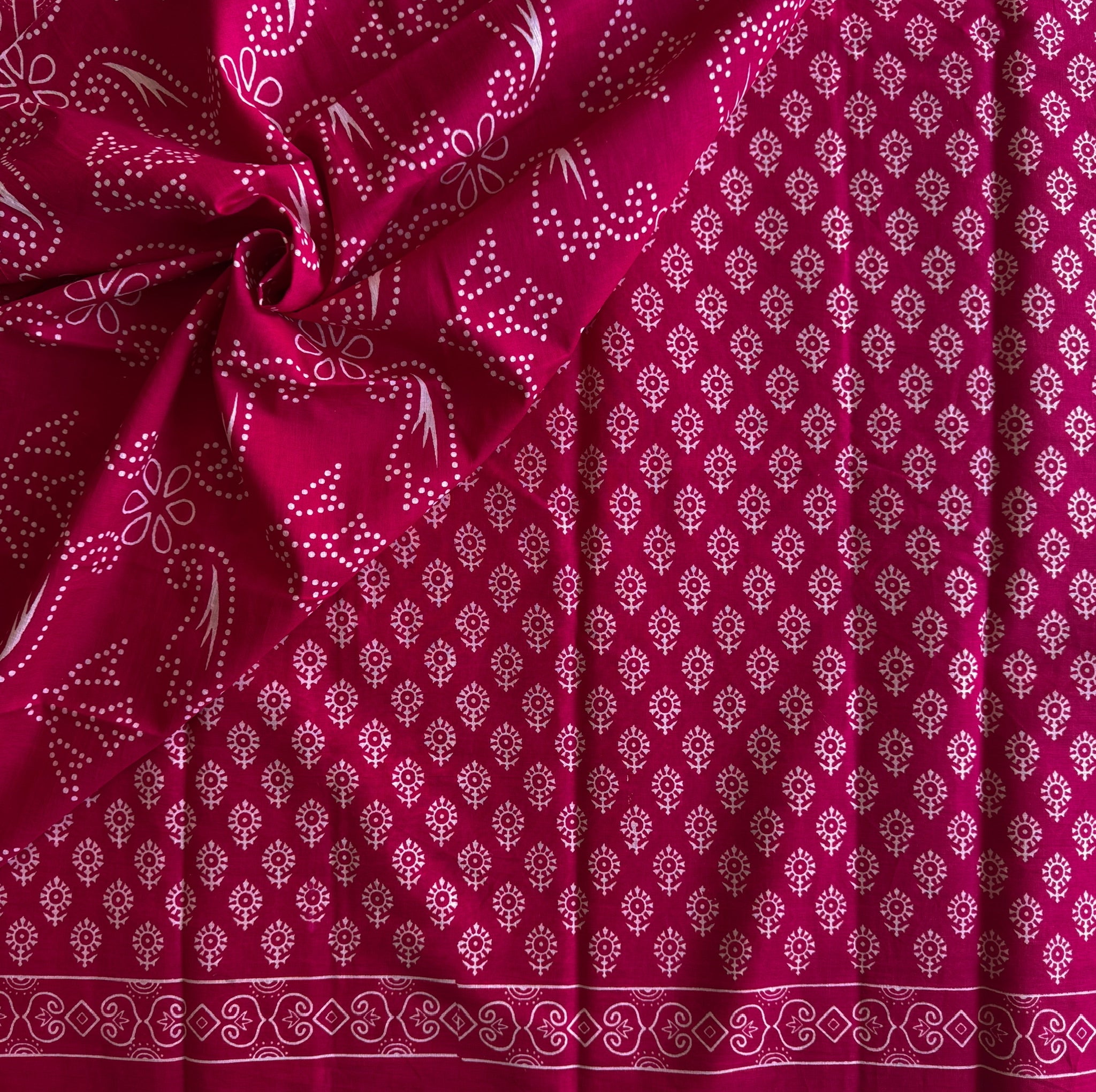 Fuchsia White Block Print Saree Lightweight Traditional Casual Wear
