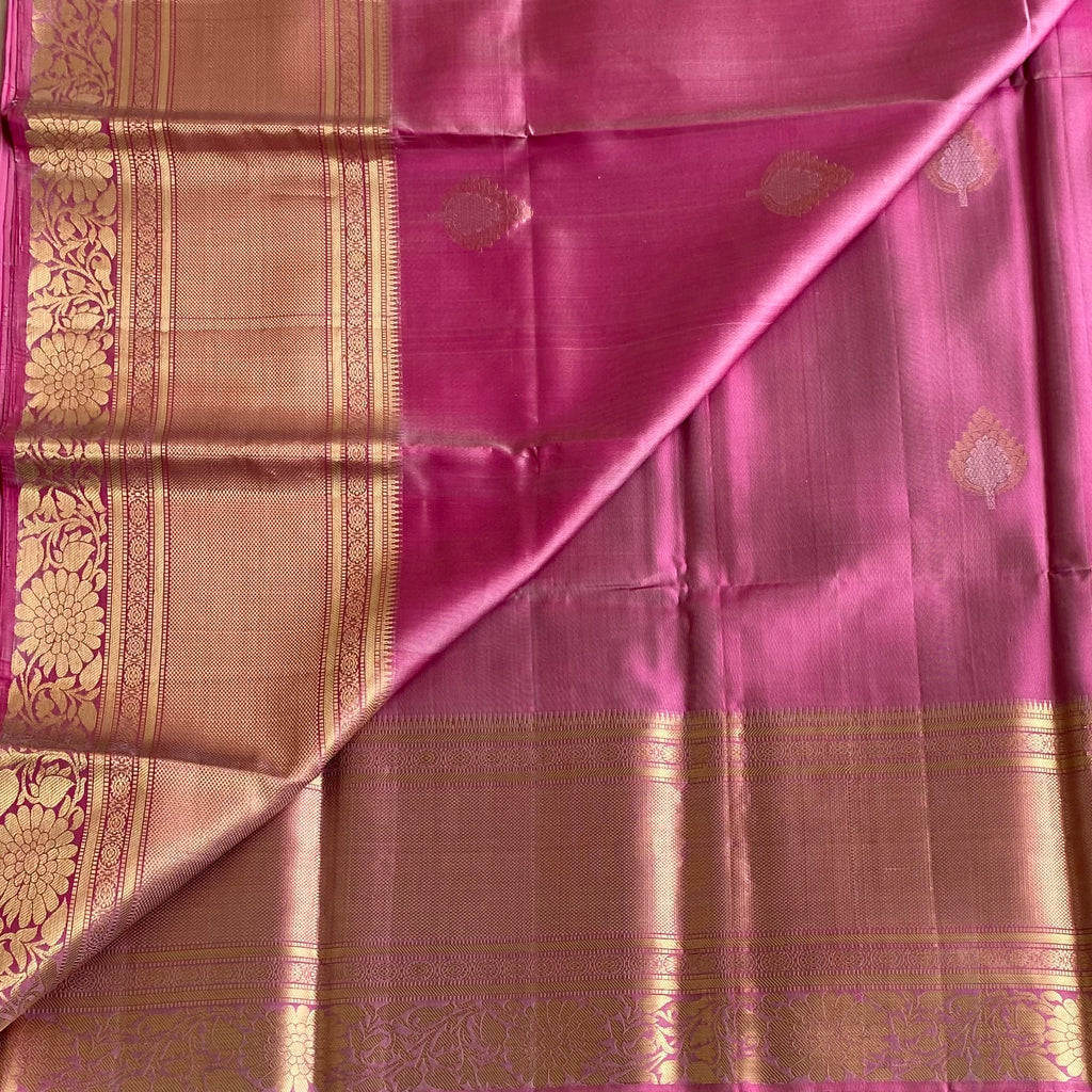 Exquisite Onion Pink Designer Pure Silk Saree With Gold Zari Weave