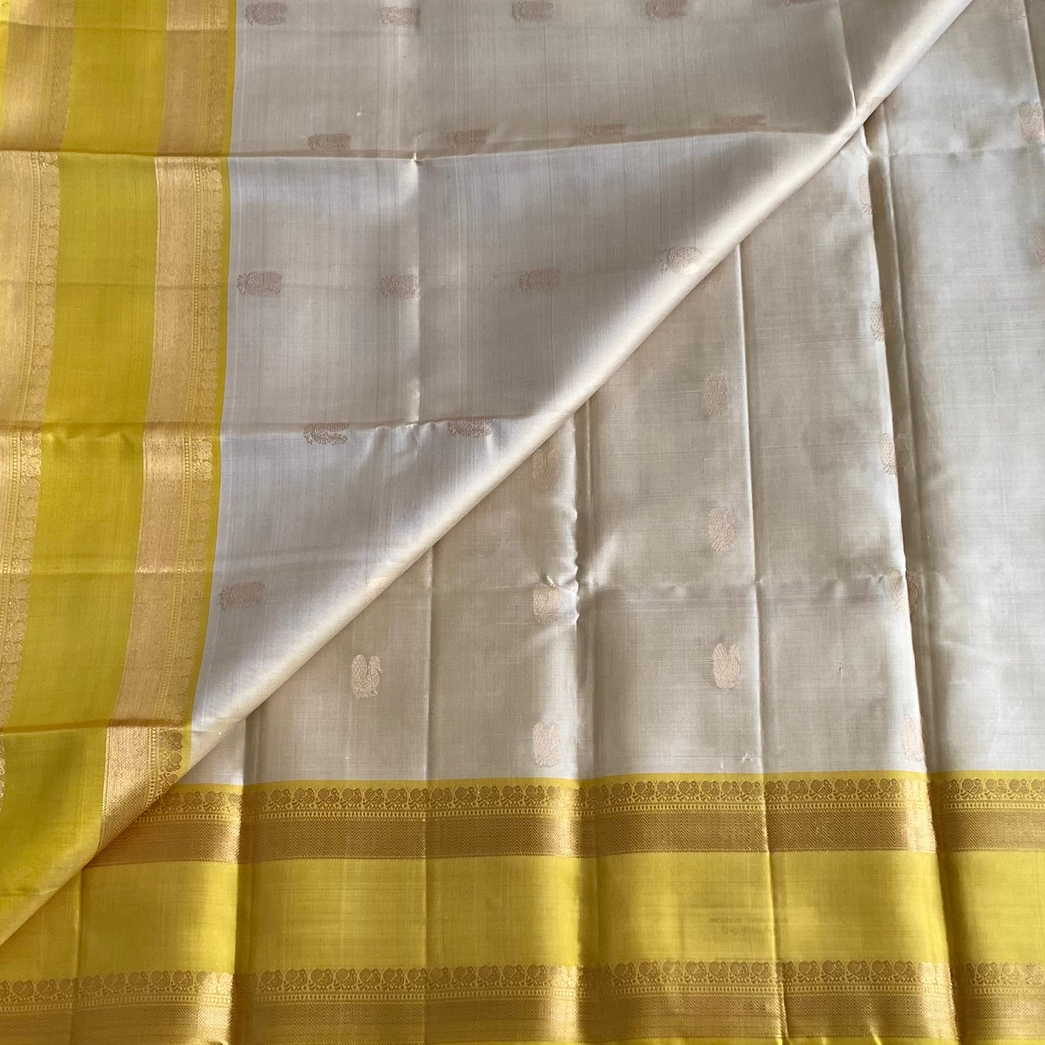 Cream Beige Designer Pure Silk Saree With Golden Yellow  Border