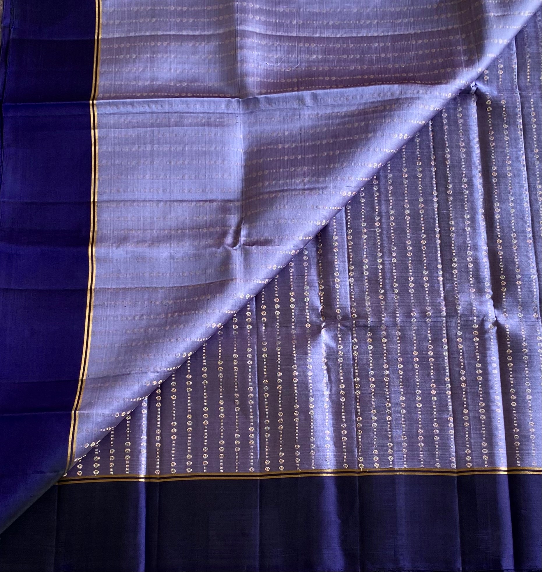 Royal Lavender with rare combo midnight navy zari woven pure silk