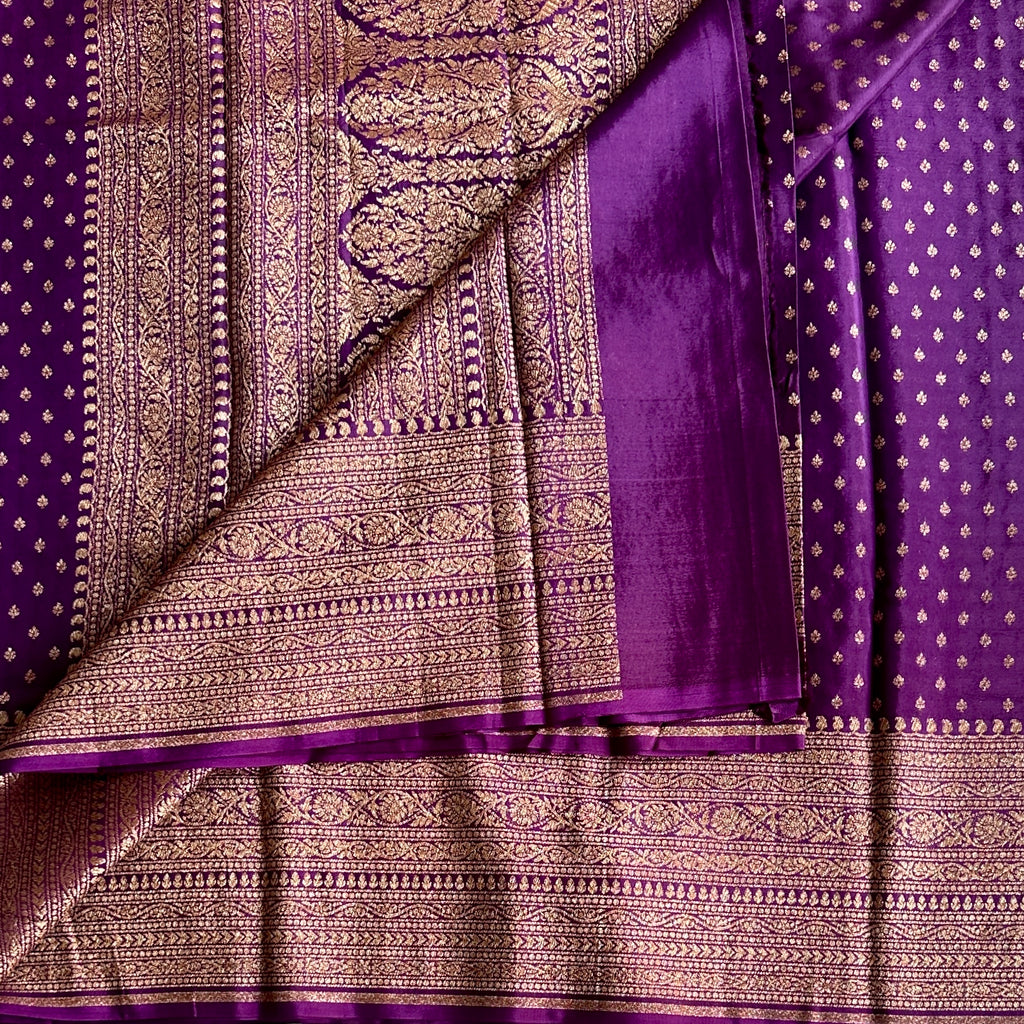 Royal Purple Brocade Saree with Antique Gold Zari Work Elegant