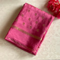 Fuchsia Gold Buti Saree with Striped Pallu and Woven Border