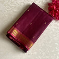 Burgundy Kanjeevaram Pure Zari Silk Saree With Dusty Rose Pink Pallu