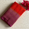 Banarasi Crepe Silk Bright Orange & Magenta Purple Saree With Pallu