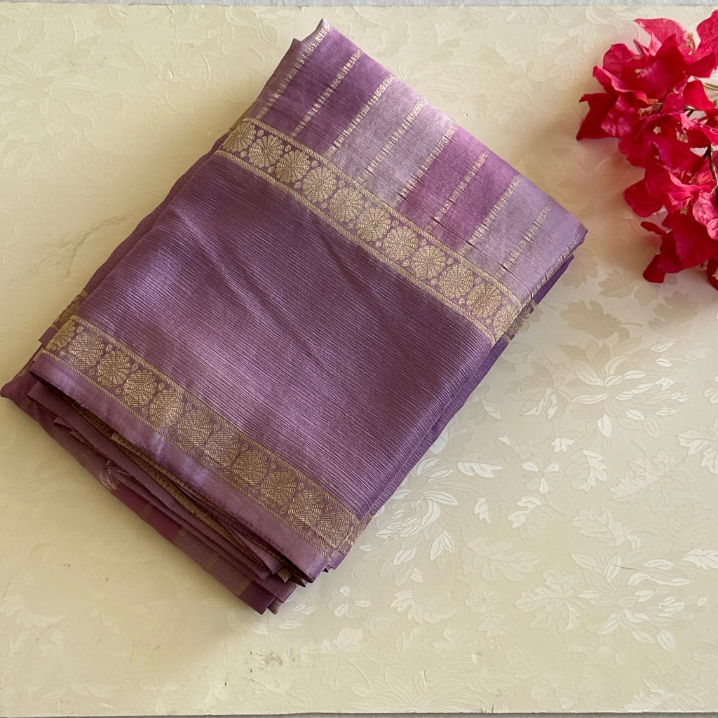 Mauve Zari Floral Medallion Saree With Gold Border For Weddings