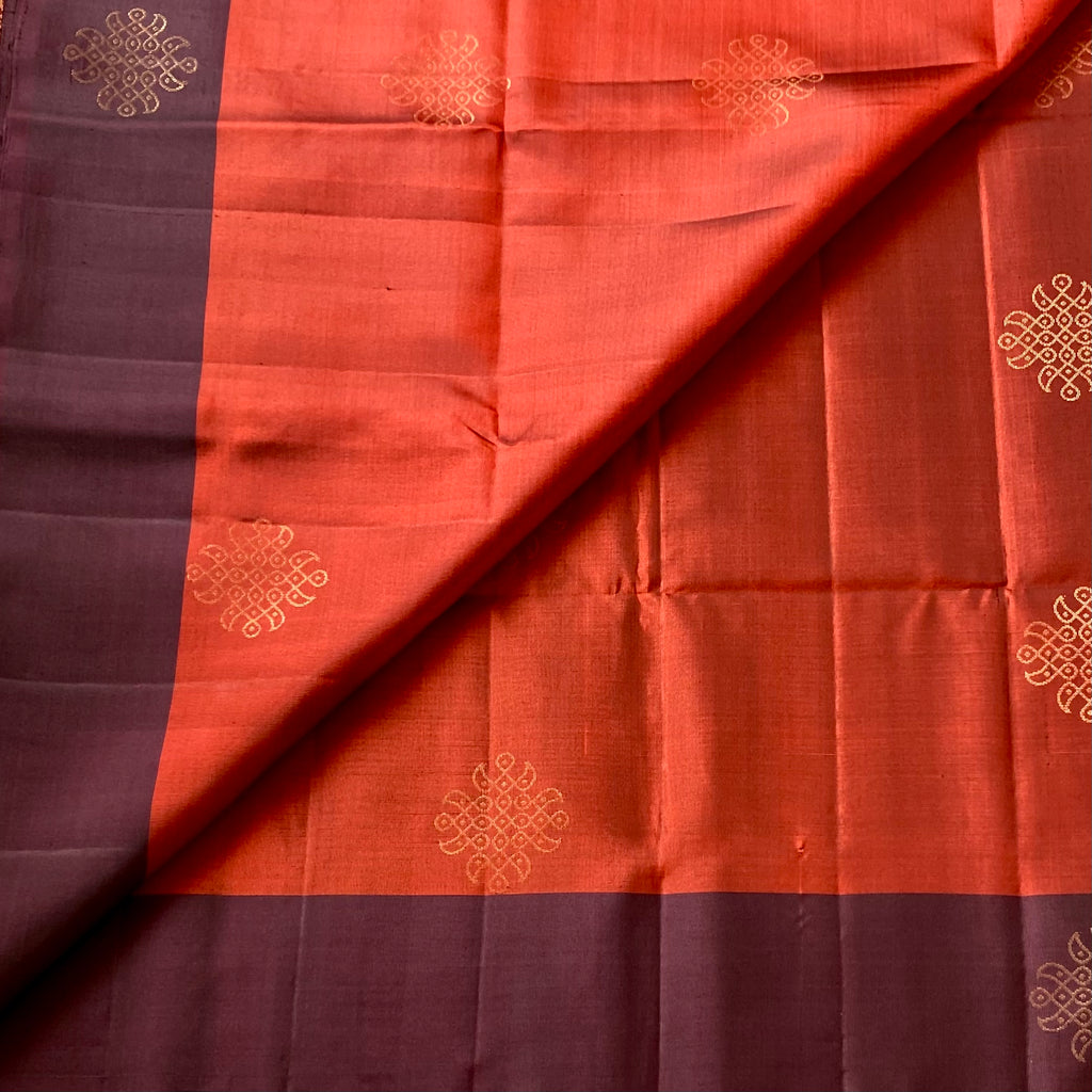 Rust with wine brown Kollam zari woven Designer pure Silk