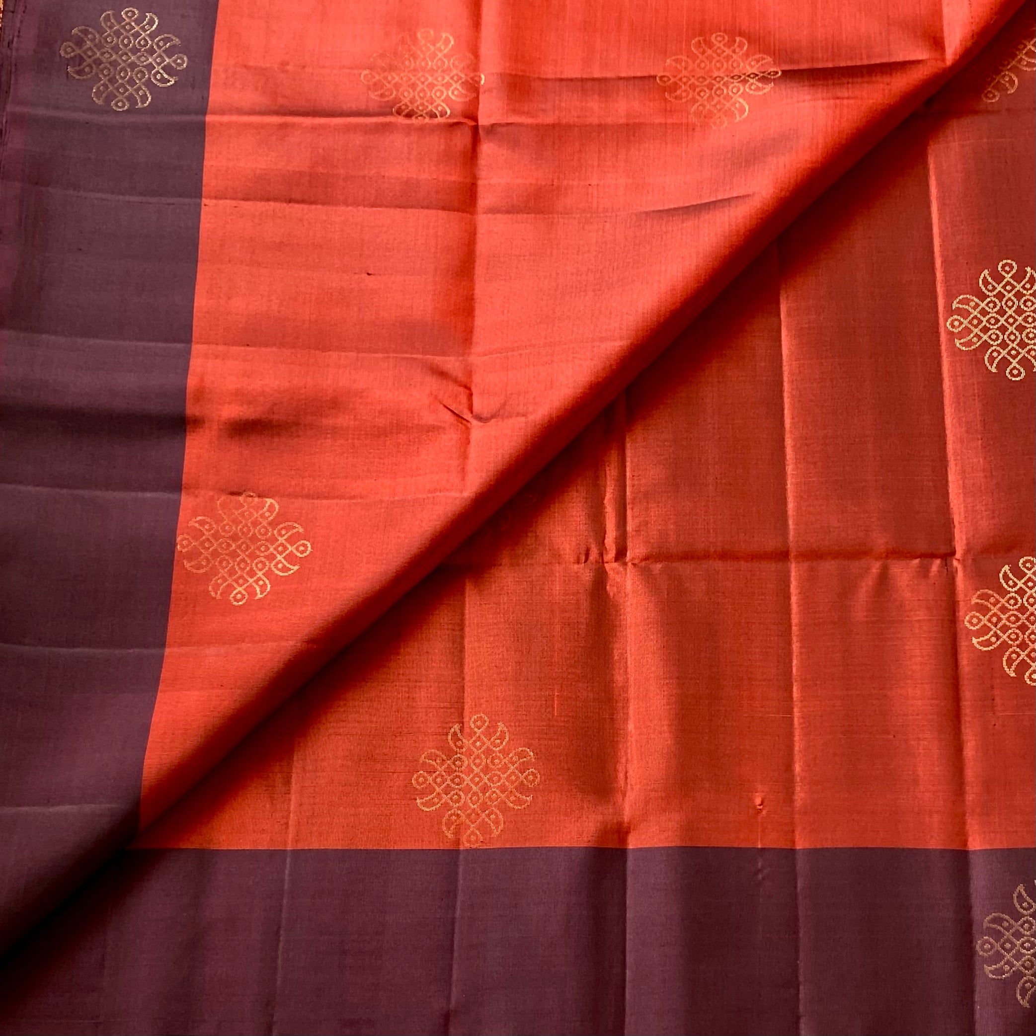 Rust with wine brown Kollam zari woven Designer pure Silk