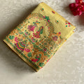 Olive Gold Banarasi Brocade Saree with Peacock Dancer Motifs Silk
