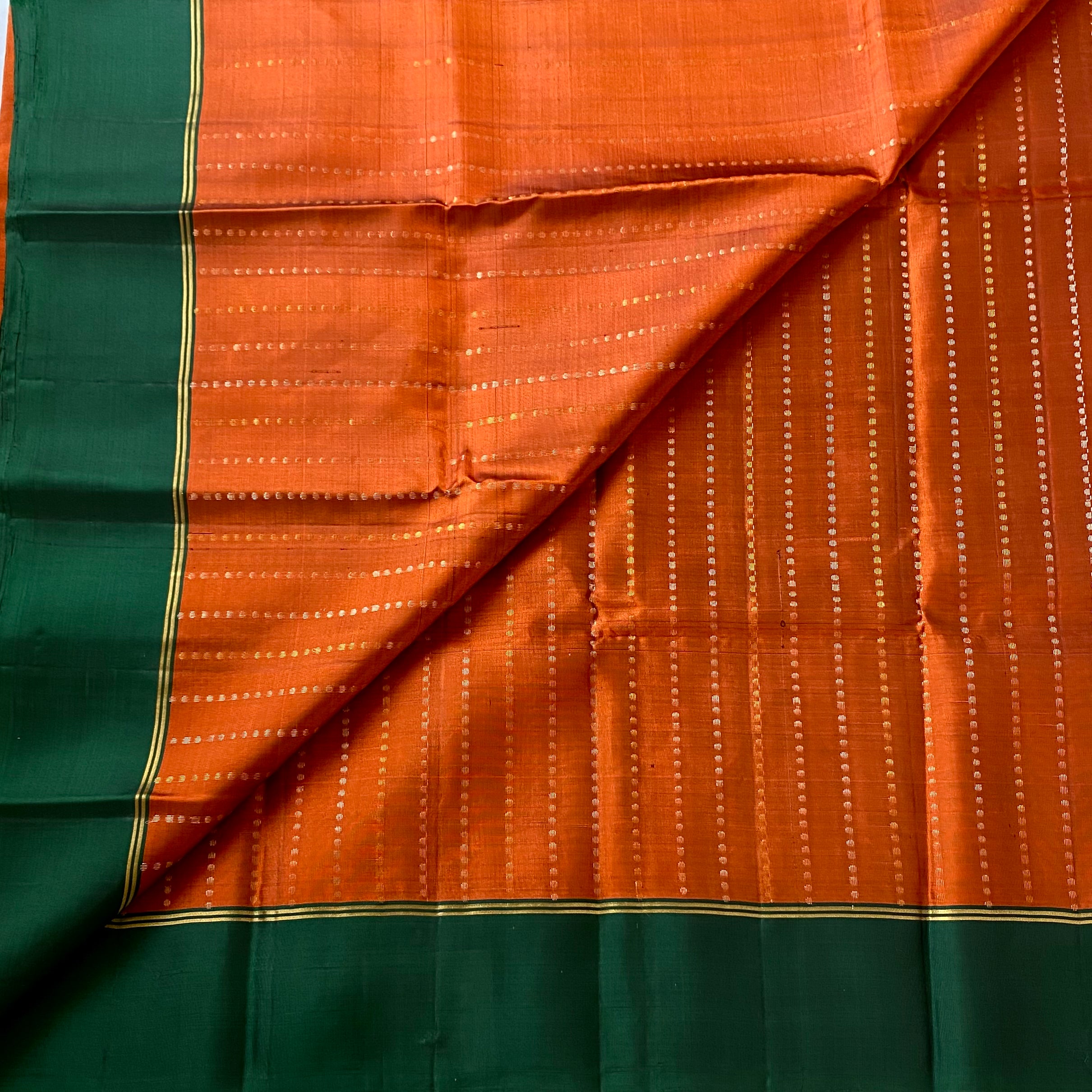 Burnt Orange with Emerald Green handwoven designer pure silk