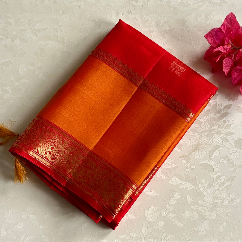 Navi • Crimson Red with sunset orange new combo in designer pure silk
