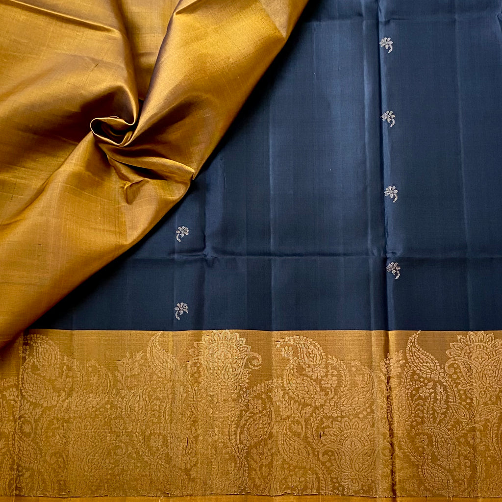 Black Bonanza with Deep Mustard Designer Lightweight Pure Silk