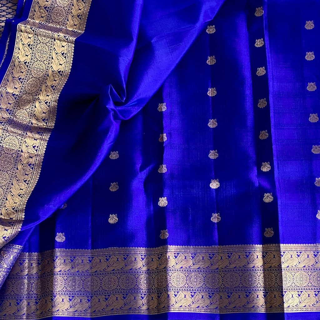 Royal Blue Designer Pure Silk Saree With Metallic Gold Brocade Border