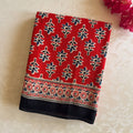 Scarlet Red Navy Pallu Printed Saree With Black Border