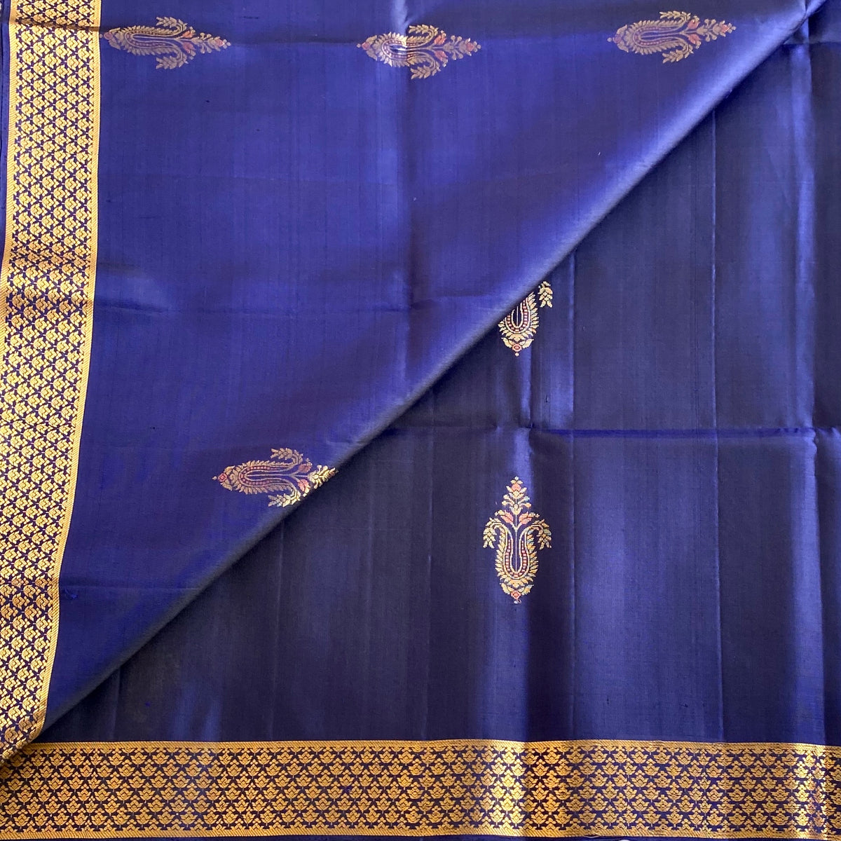 Midnight Blue Designer Pure Silk Saree With Antique Gold Pallu