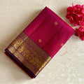 Wine Berry Pink Kanjeevaram Pure Zari Silk Saree With Royal Purple Pallu & Heritage Elephant Borders