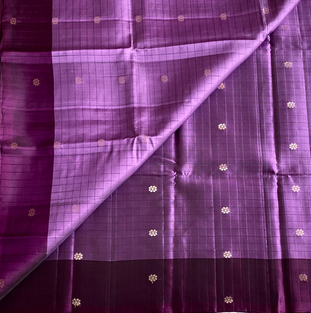 Orchid Purple Silk Saree Gold Zari Floral Brocade Border Traditional