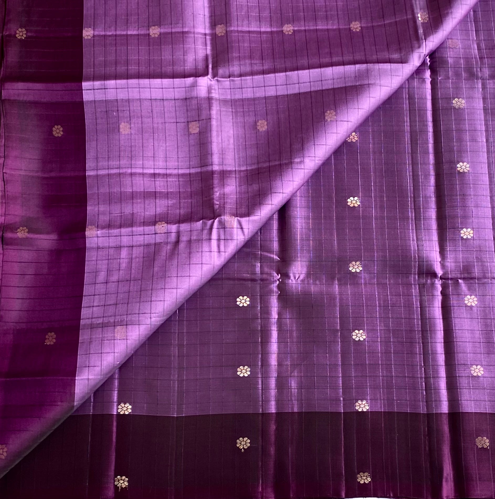 Orchid Purple Silk Saree Gold Zari Floral Brocade Border Traditional