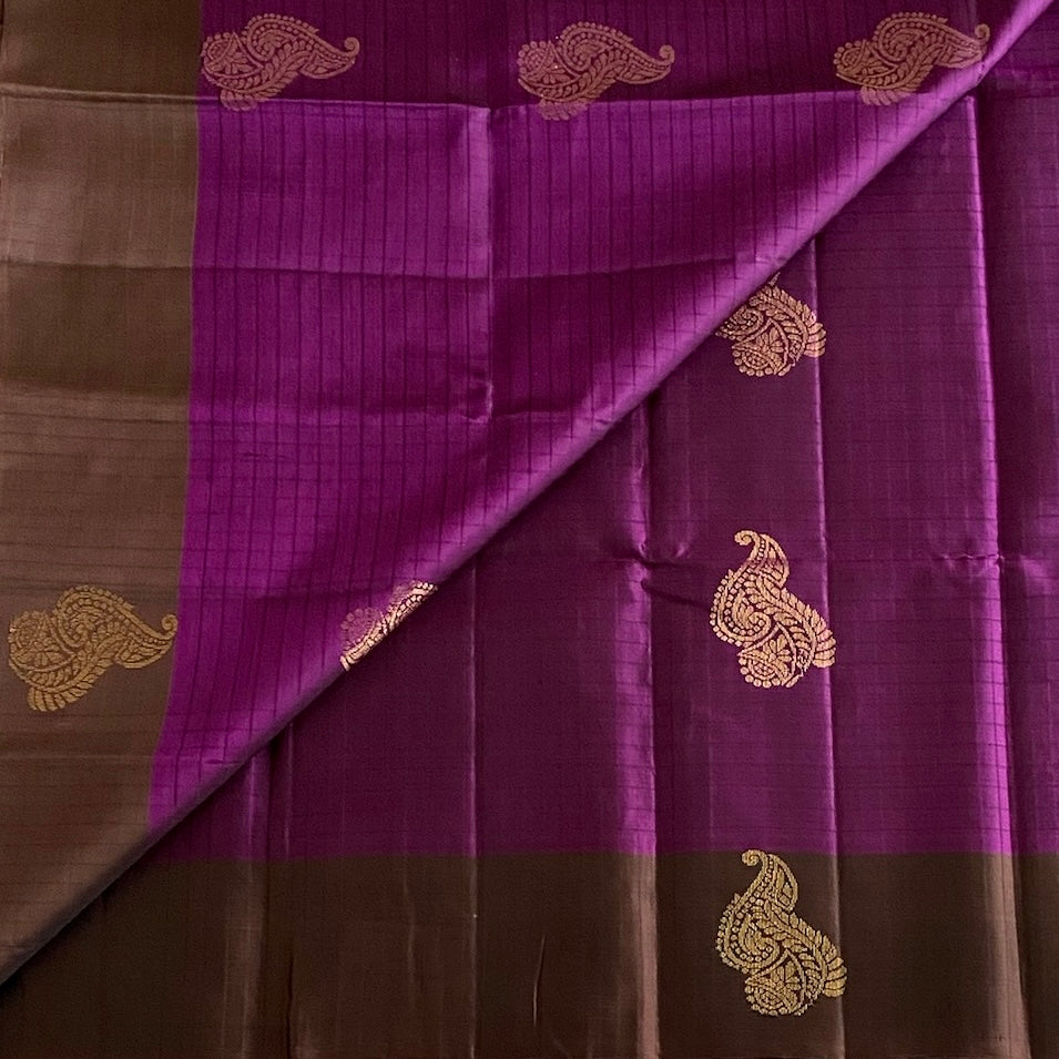 Deep Wine Magenta Designer Pure Silk Saree With Chocolate Brown Pallu