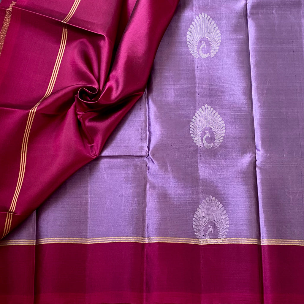 Lavender Magenta Silk Saree Gold Zari Paisley Traditional Weave Elegant