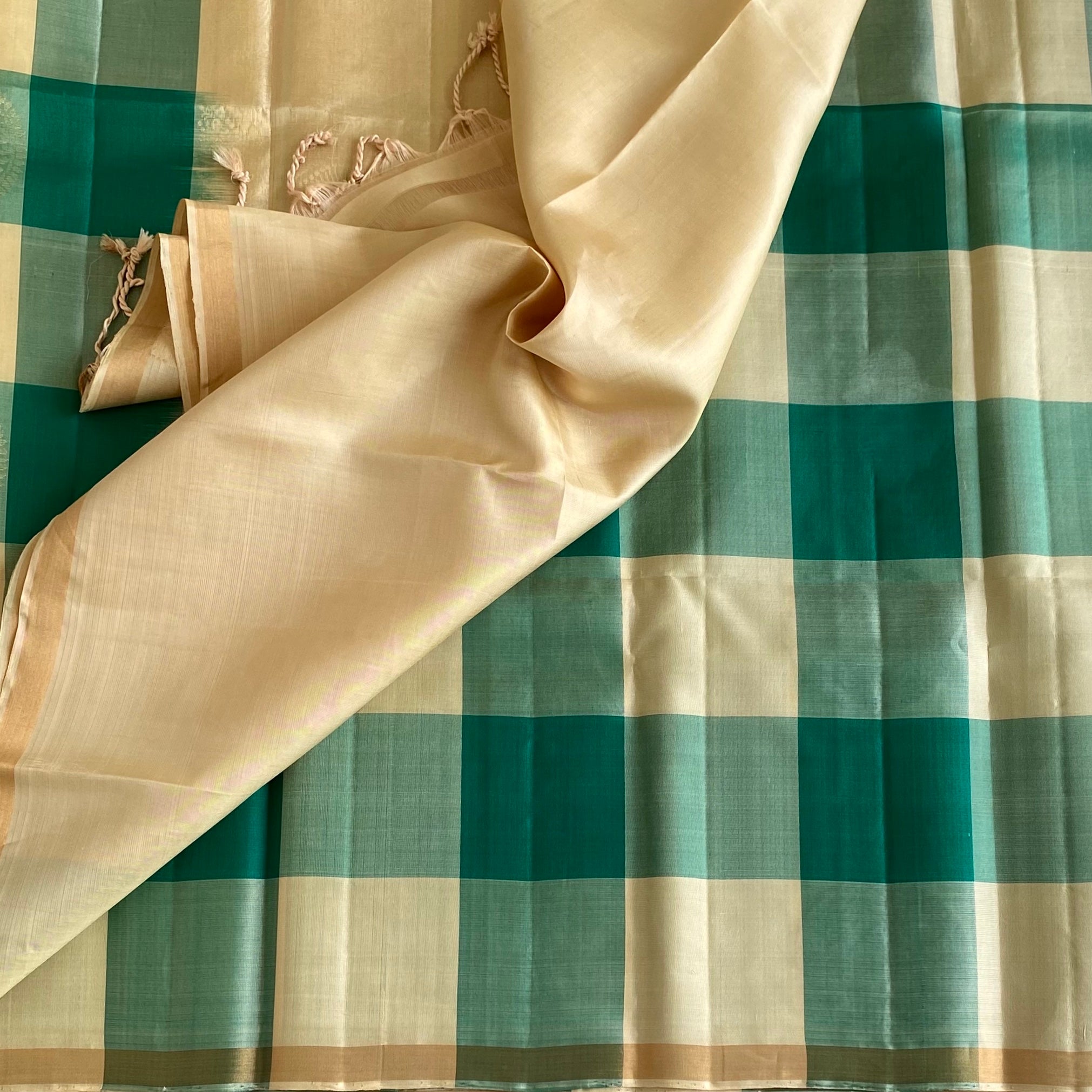 Shades of Green Checkered Designer Pure Silk