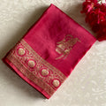 Rose Pink Soft Crepe Silk Saree With Wine Designer Blouse