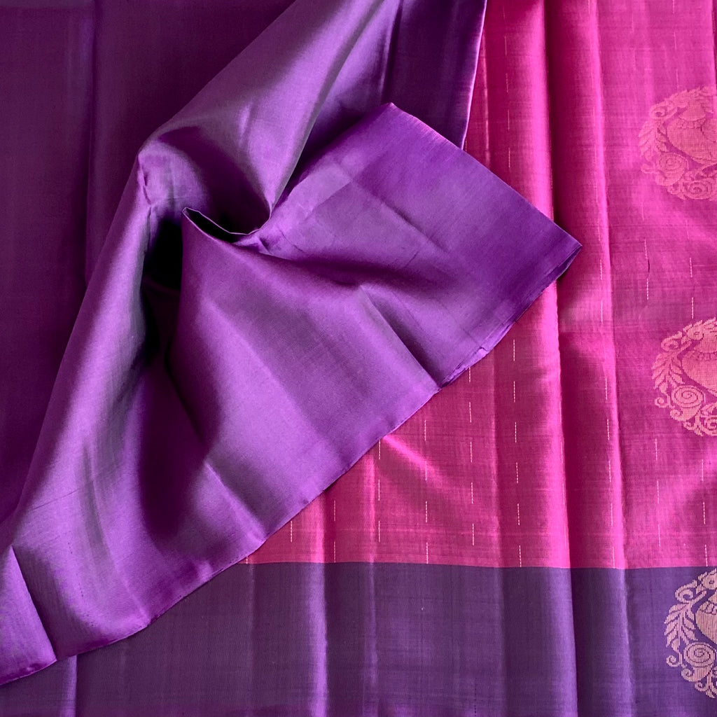 Deep Magenta Designer Pure Silk Saree With Purple Pallu