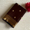 Chocolate Brown Designer Pure Silk Saree With Antique Gold Pallu