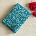 Teal Blue Soft Tussar Silk Saree With White Block Print