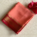 Sorbet Peach Mysore Crepe Silk Saree Rani Pink Gold Zari Border
