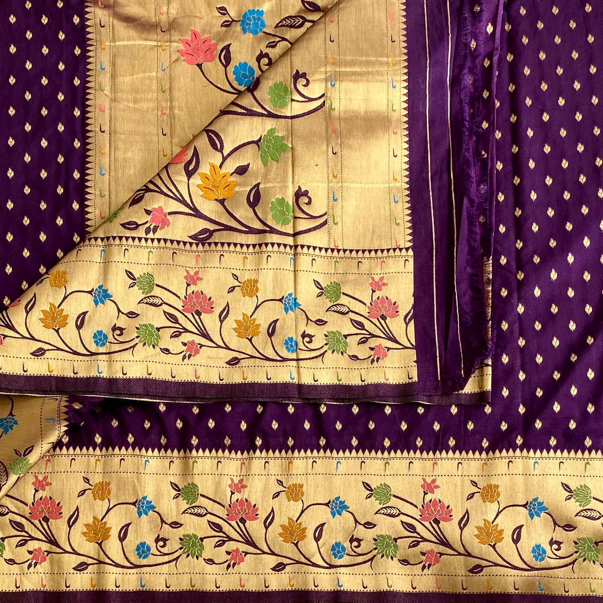 Royal Purple Soft Crepe Silk Saree With Antique Gold Pallu