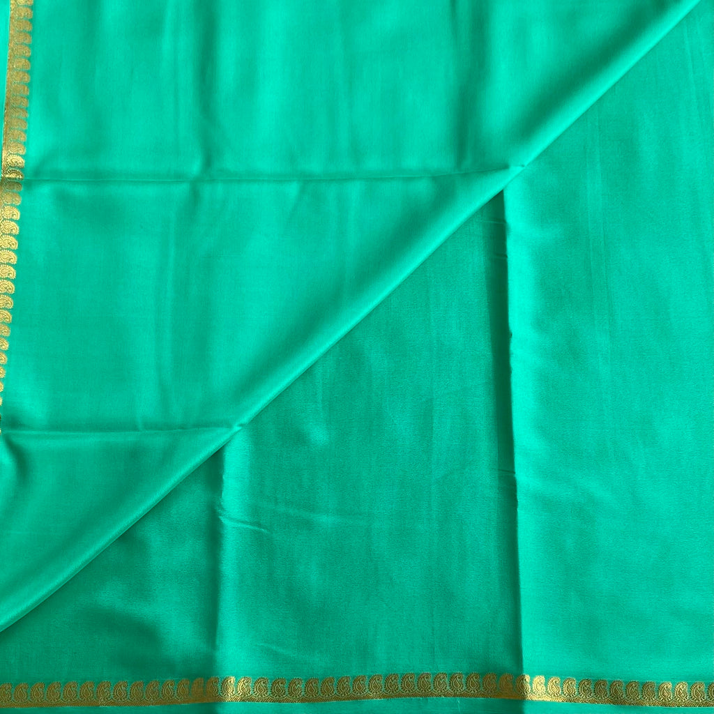 Sea Green Mysore Crepe Silk Saree With Metallic Gold Border