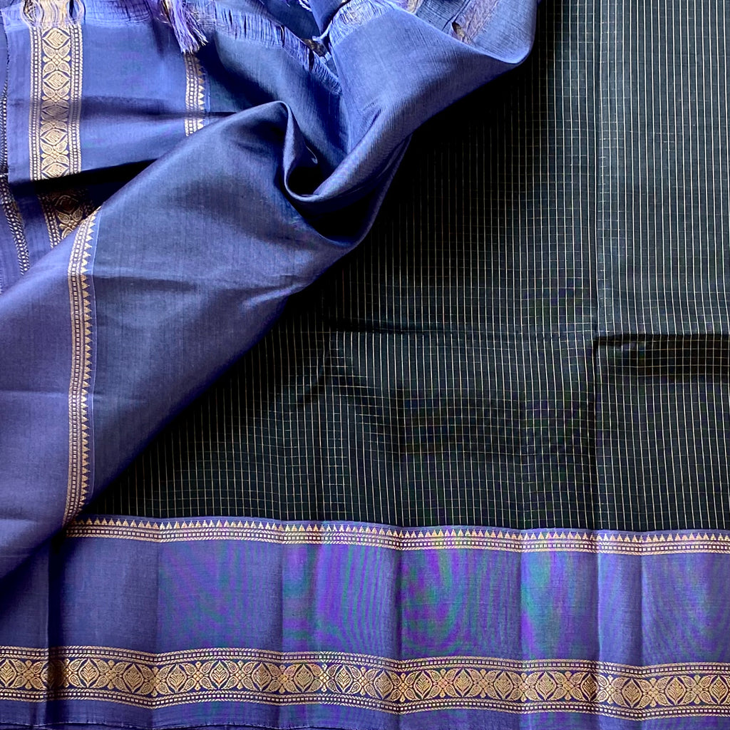 Lavender Purple Saree Gold Zari Geometric Pallu Floral Border Tassels