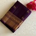 Deep Wine Purple Designer Pure Silk Saree With Antique Gold Zari Motifs