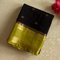 Jet Black Chartreuse Pallu Silk Saree With Gold Zari Border
