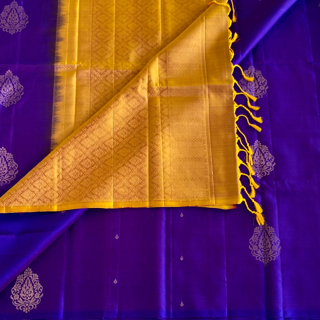 Regal Purple Designer Pure Silk Saree With Yellow Gold Pallu