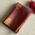 Rare Bronze Copper Designer Pure Silk Saree With Sea Green Pallu