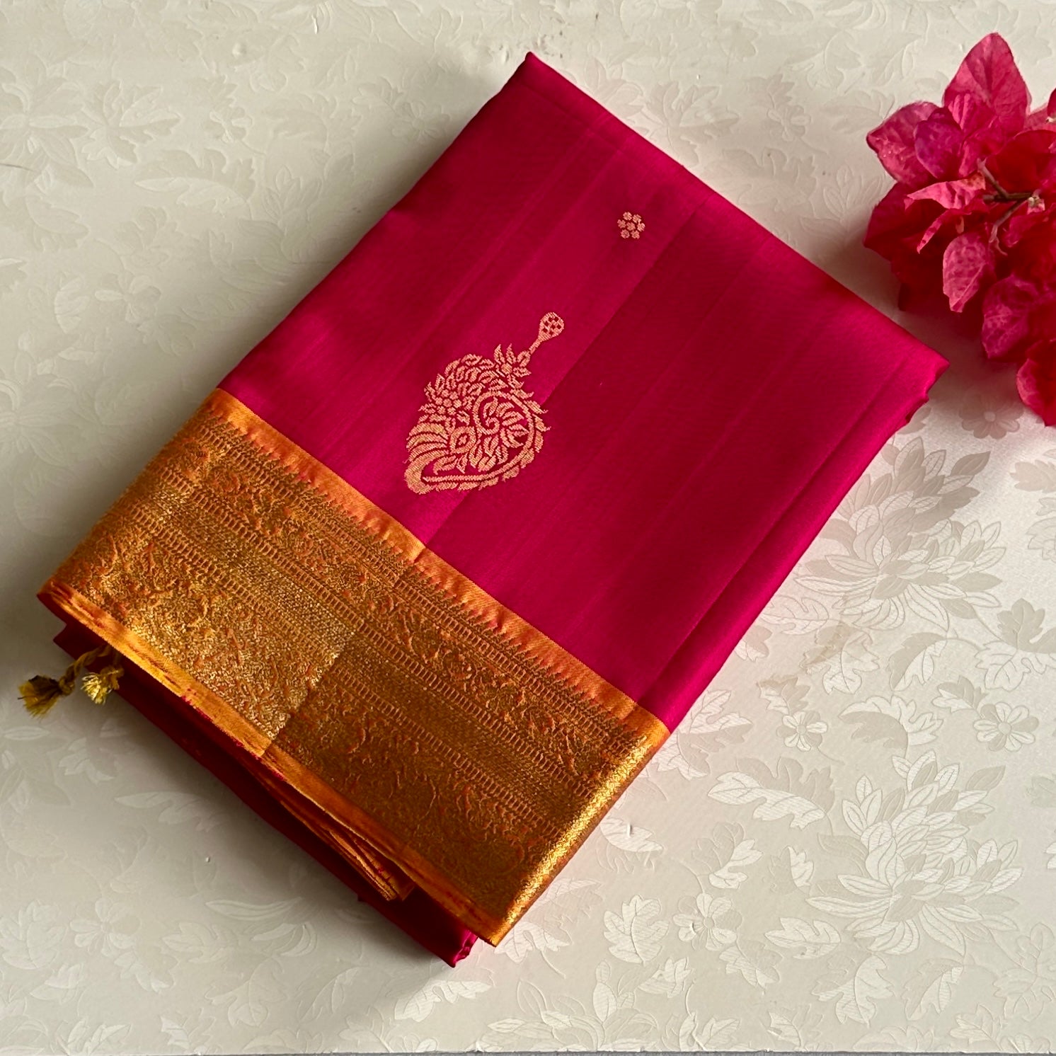 Magenta Banarasi Silk Saree Gold Zari Brocade Paisley Bridal Wedding