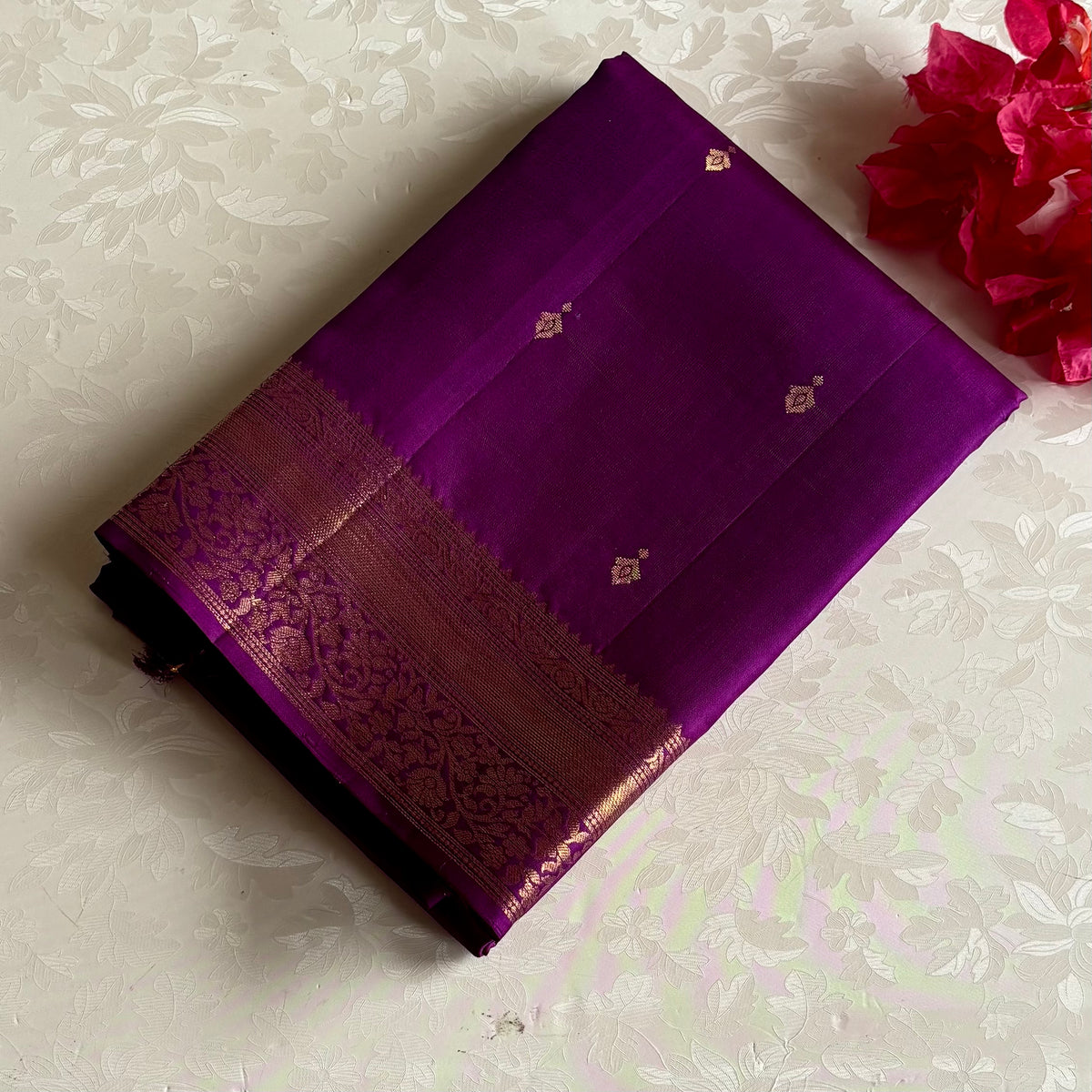 Rich Magenta Designer Pure Silk Saree With Antique Gold Zari