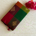 Designer Kollam Multi-Checkered Kanjeevaram Pure Zari Silk With Deep Maroon Pallu