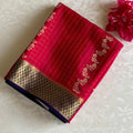 Cherry Pink Mysore Crepe Silk Saree With Navy Blue Pallu