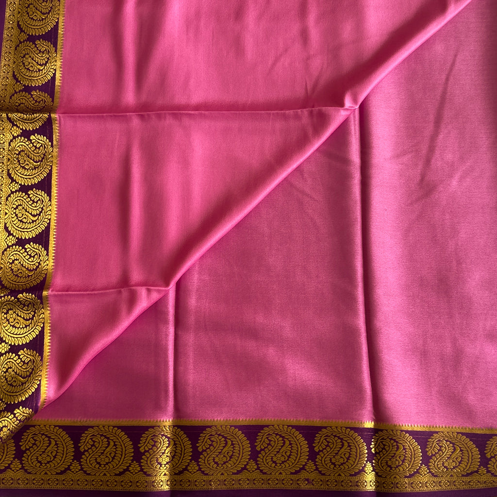 Fuchsia Silk Saree Purple Paisley Gold Zari Traditional Festive Wear