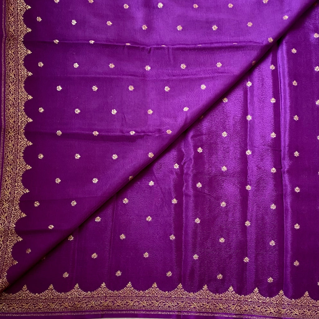 Cadbury Purple Banarasi Silk Saree With Gold Brocade Motifs Traditional