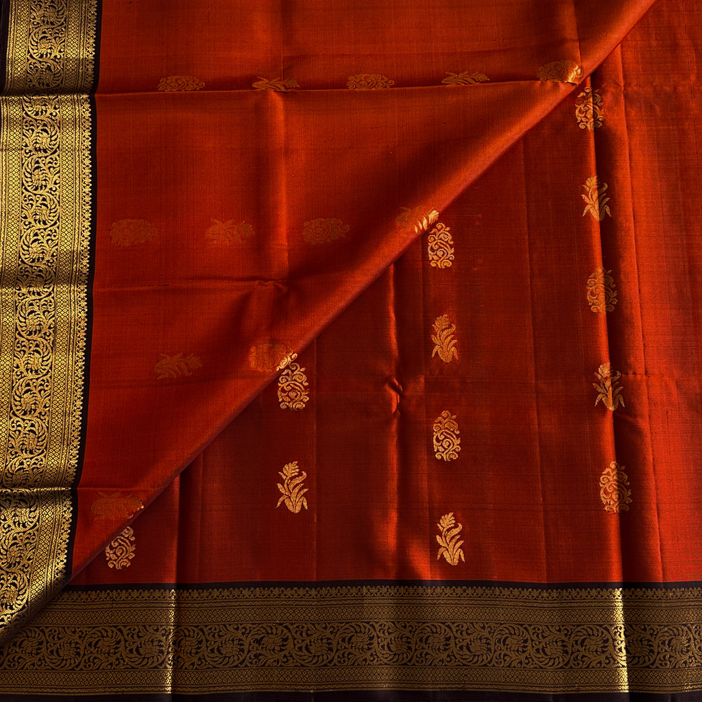Rust Red Purple Pallu Gold Zari Brocade Saree Wide Border
