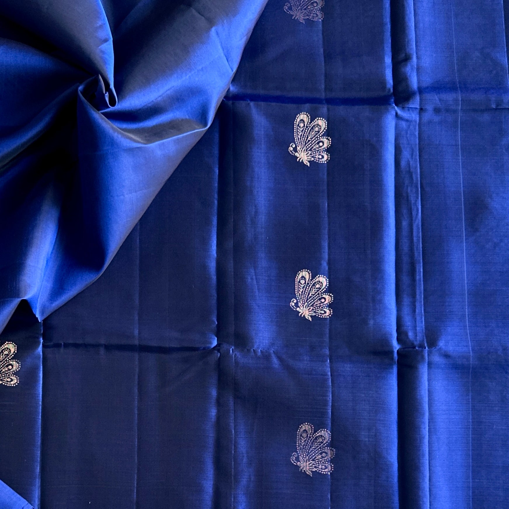 Royal Blue Silver Brocade Paisley Silk Saree Festive Traditional Wear