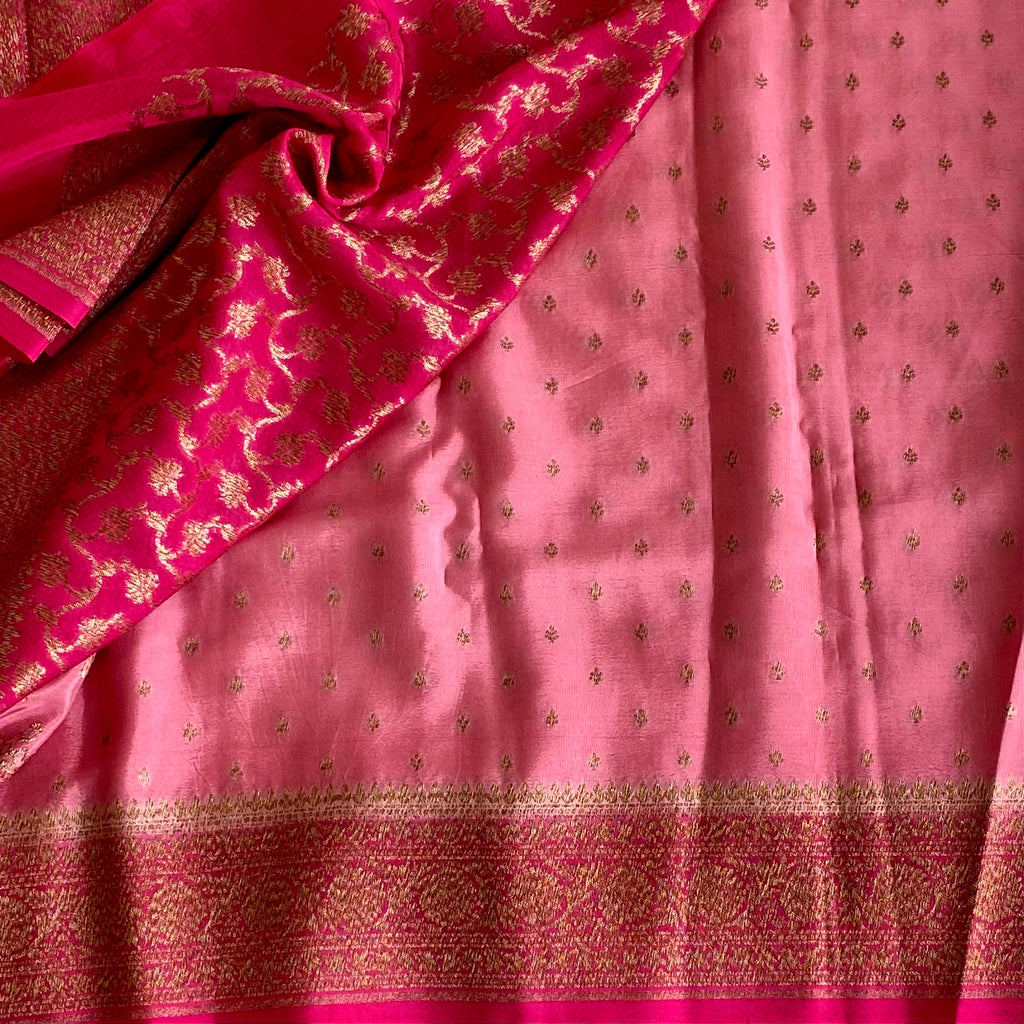 Magenta Gold Brocade Silk Saree Traditional Wedding Festive Wear