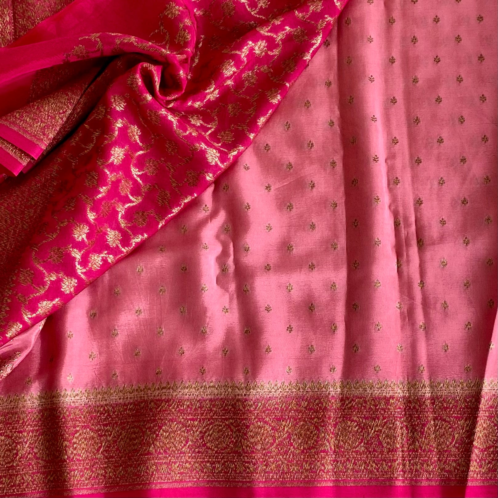 Magenta Gold Brocade Silk Saree Traditional Wedding Festive Wear